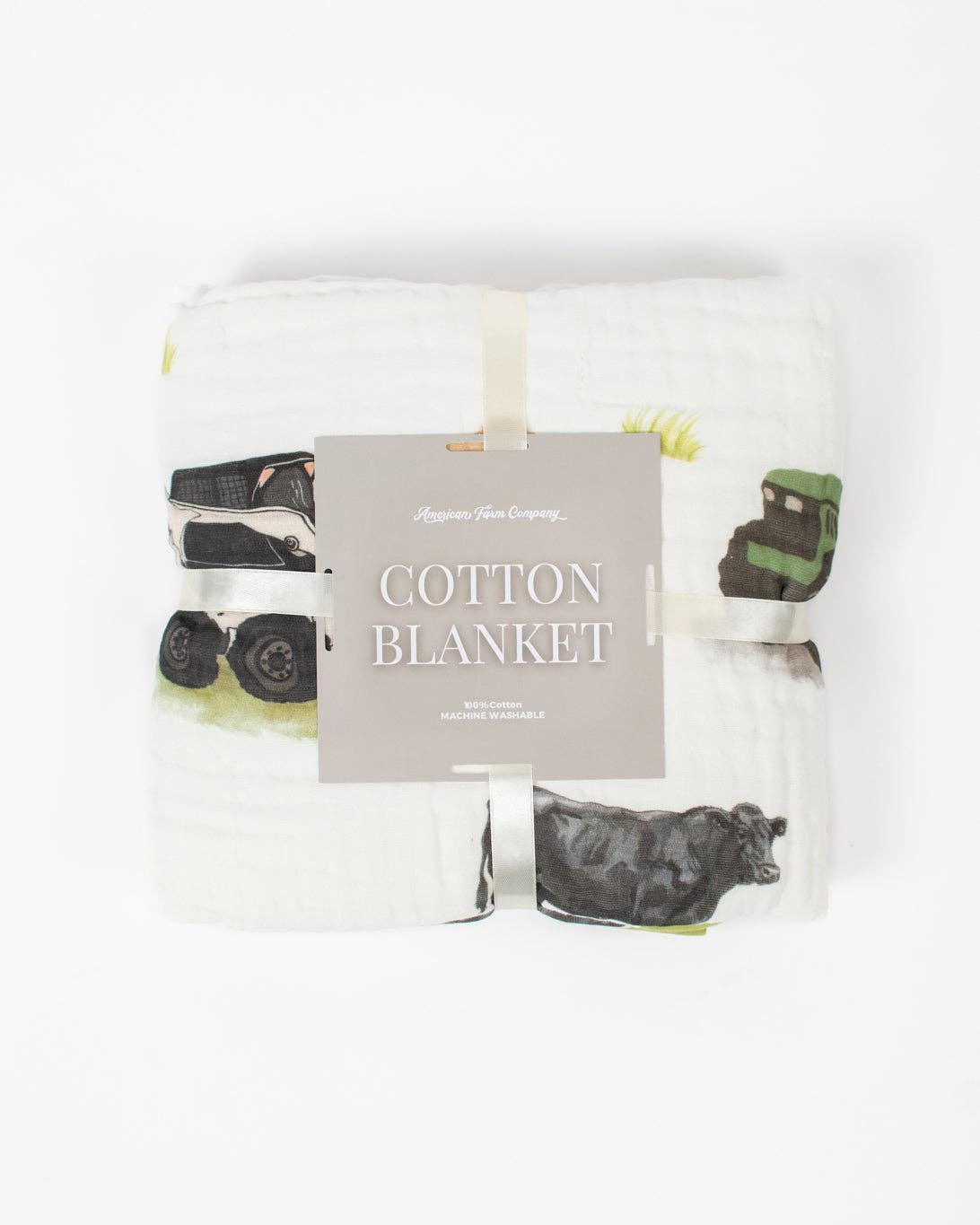 Green Tractor Farm Life Cotton Baby Blanket, Feathered Farmhouse