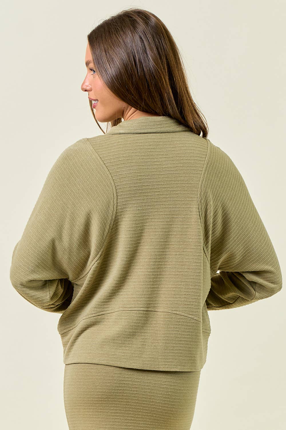 Stripe Textured Half Zip Sweatshirt, Feathered Farmhouse