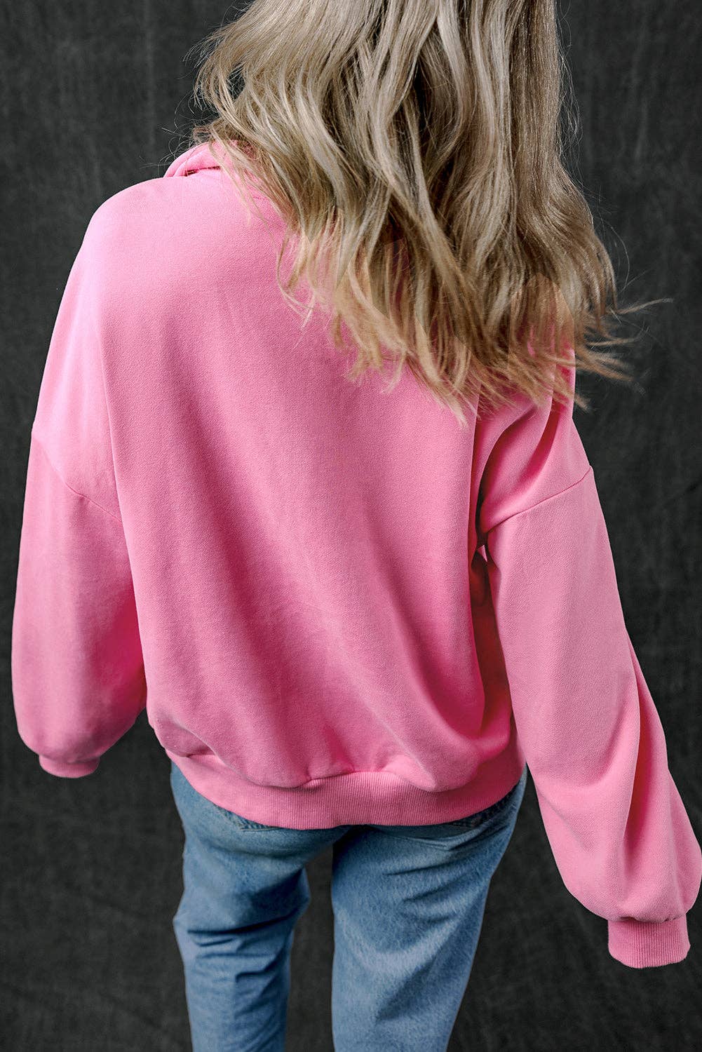 Bright Pink Quarter Zip Sweatshirt, Feathered Farmhouse