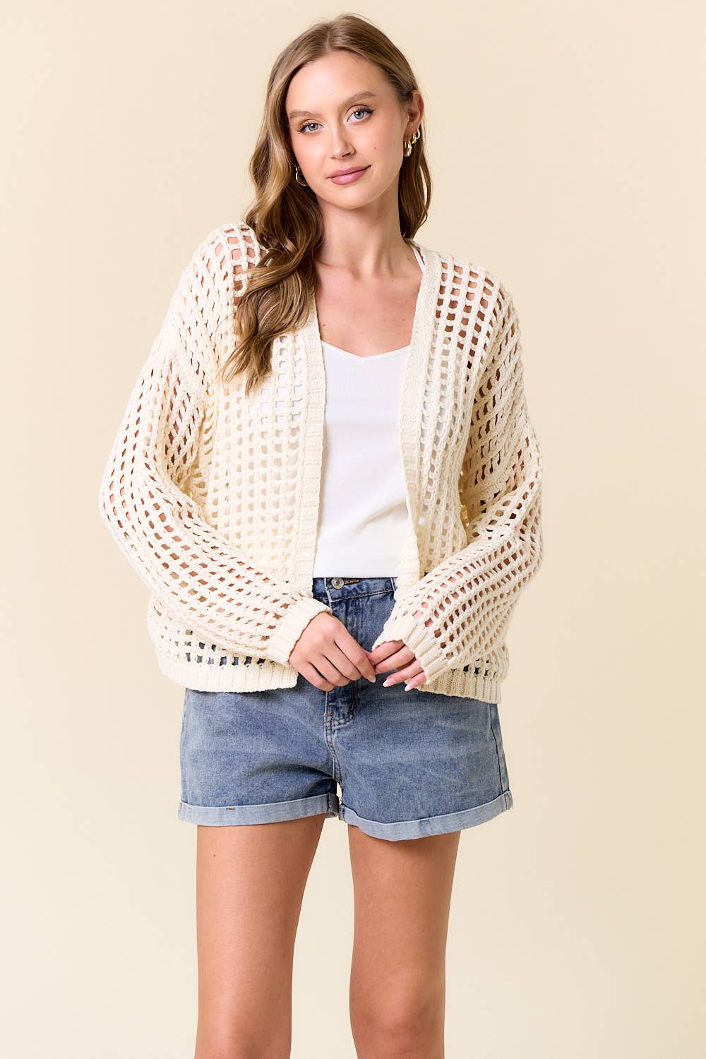 Crochet Fishnet Cropped Cardigan, Feathered Farmhouse