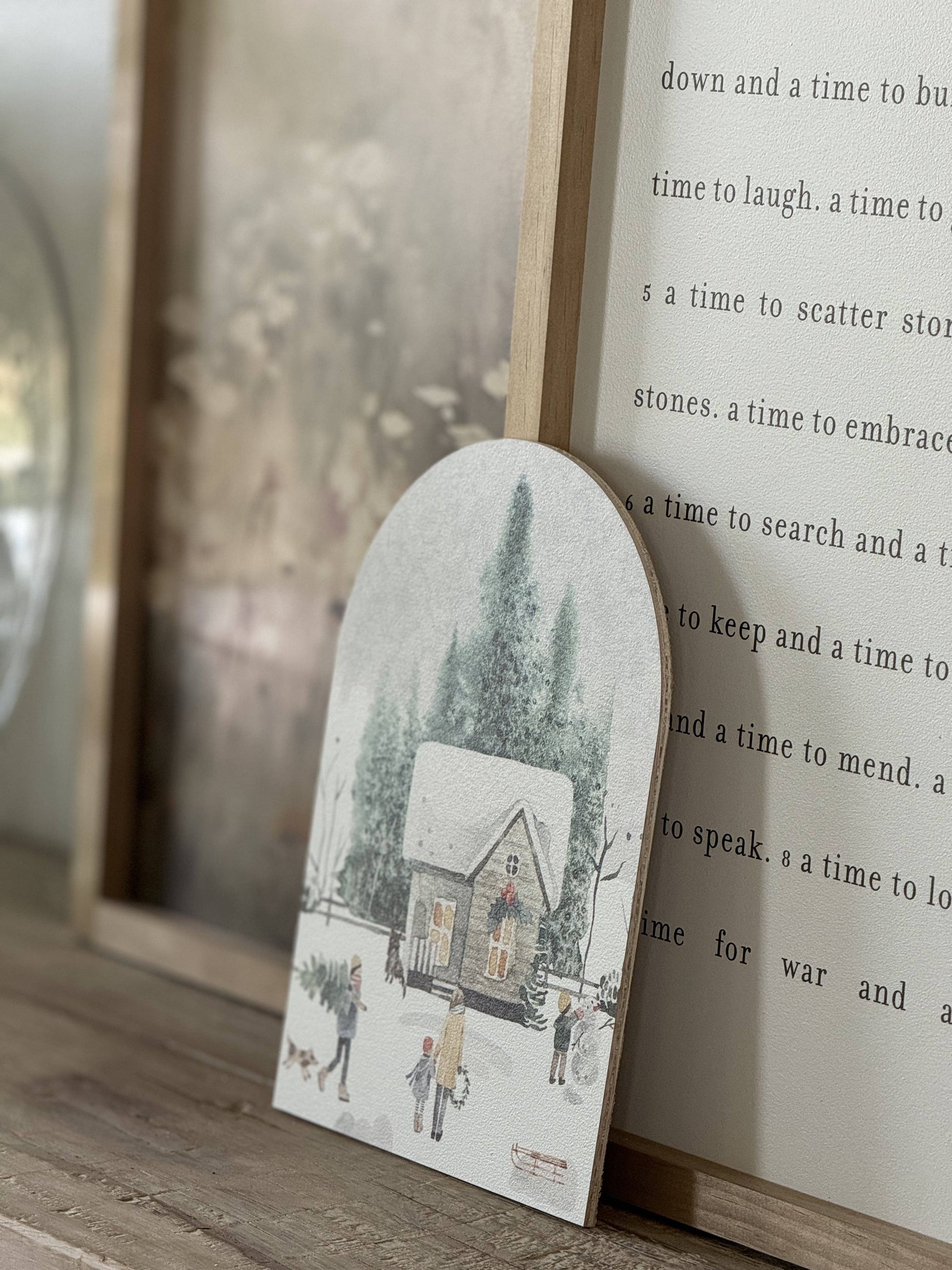 Large Winter House Scene Arch, Feathered Farmhouse