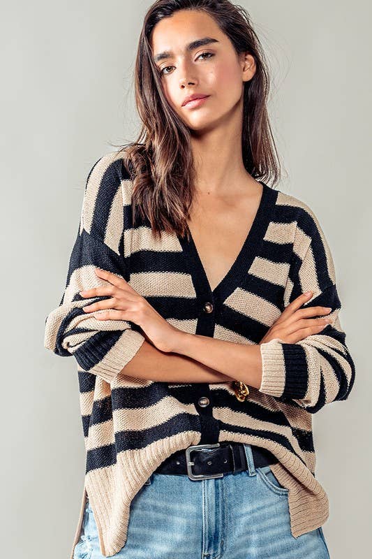 Cozy Striped Cardigan, Feathered Farmhouse