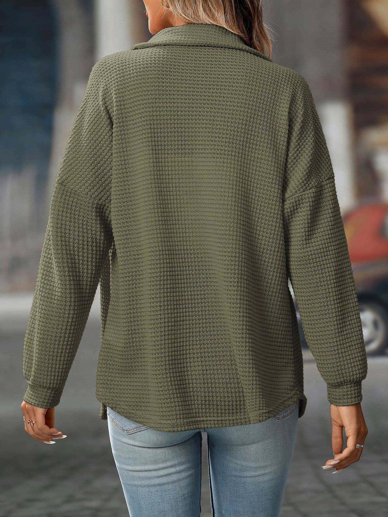 Waffle Knit Button-Up Shirt, Feathered Farmhouse