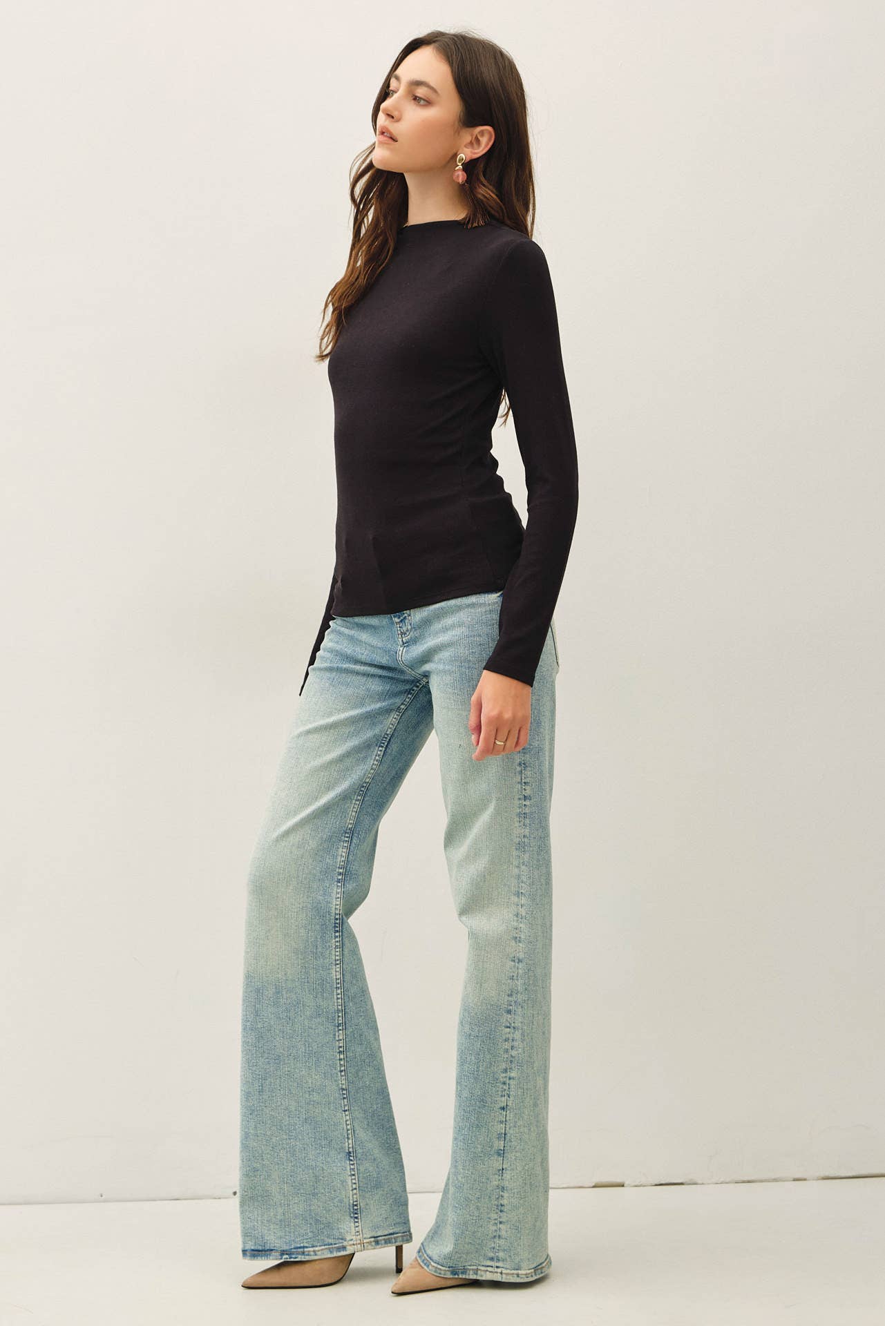 Black Basic Ribbed Mockneck Knit Top, Feathered Farmhouse