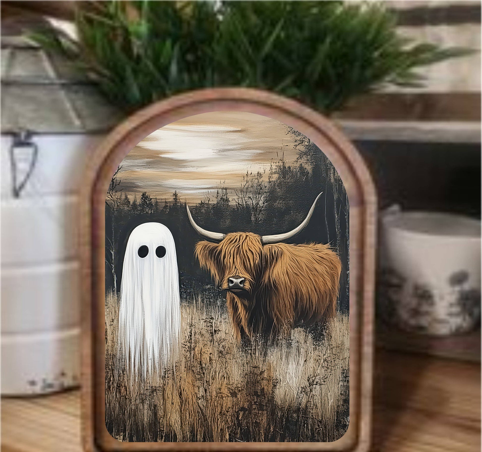 Highland With Ghost Framed Arch Top, Feathered Farmhouse