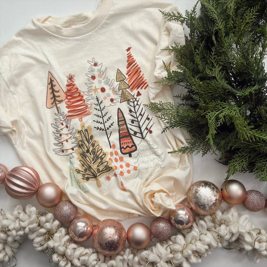 Boho Christmas Tree Farm Graphic Tee, Feathered Farmhouse 