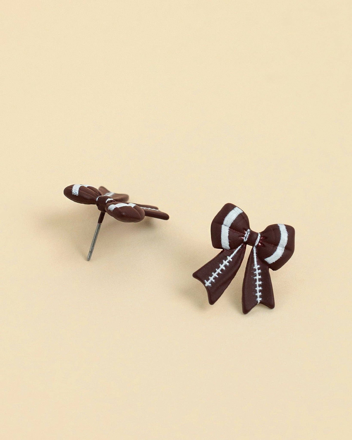 Touch of Cheer Football Bow Earrings, Feathered Farmhouse