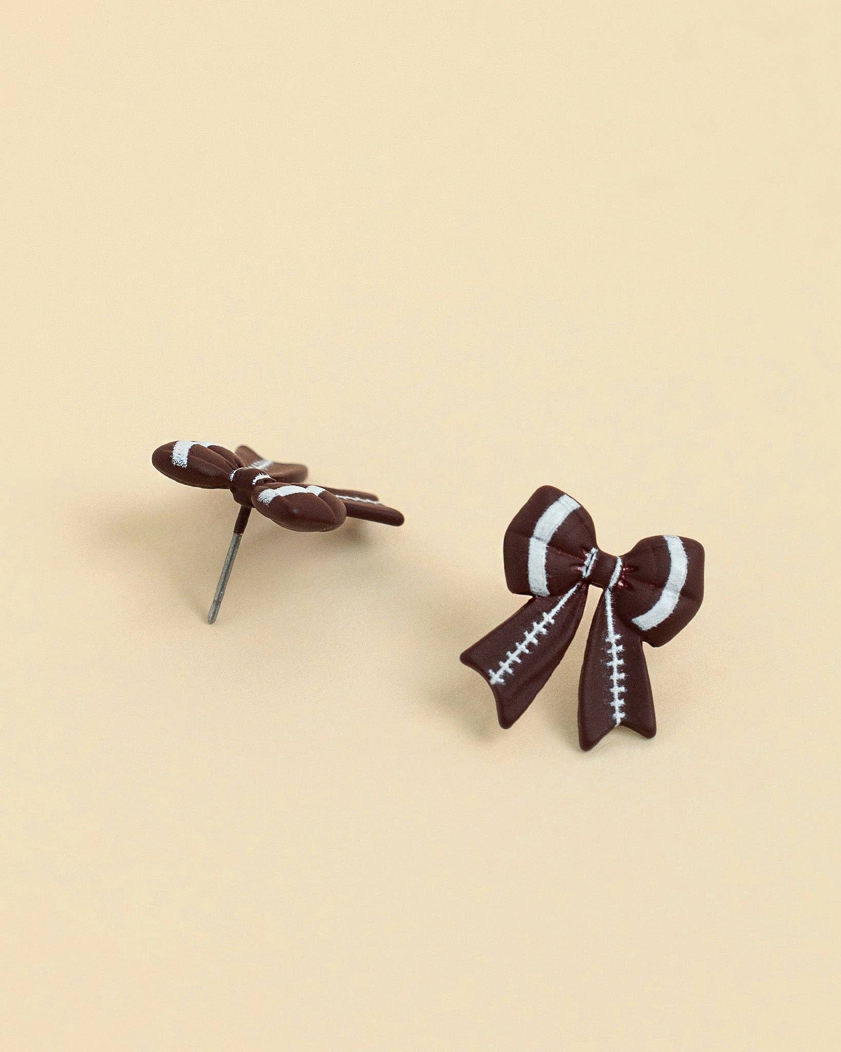 Touch of Cheer Football Bow Earrings, Feathered Farmhouse