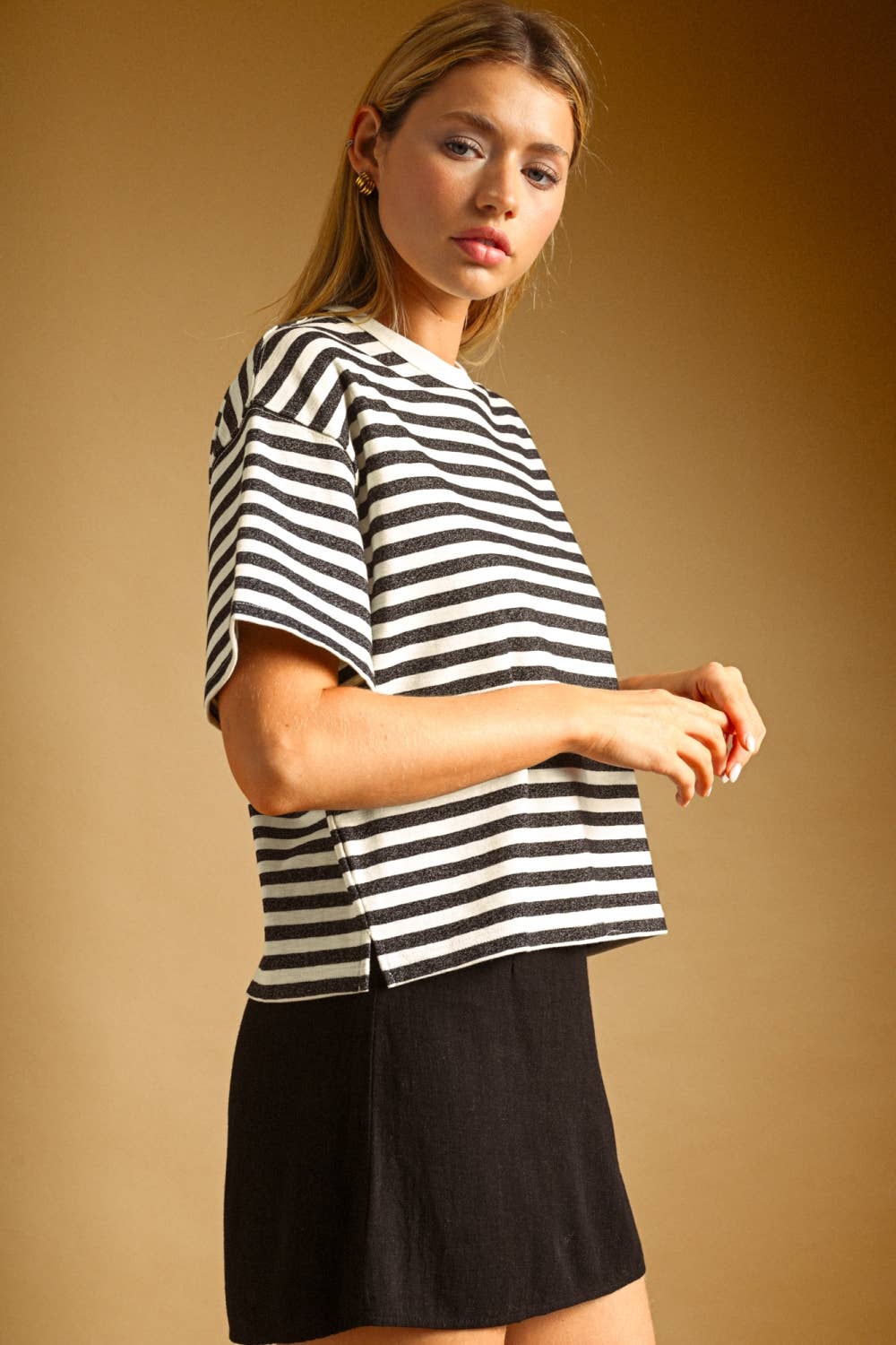 Bold Striped Short Sleeve Top, Feathered Farmhouse
