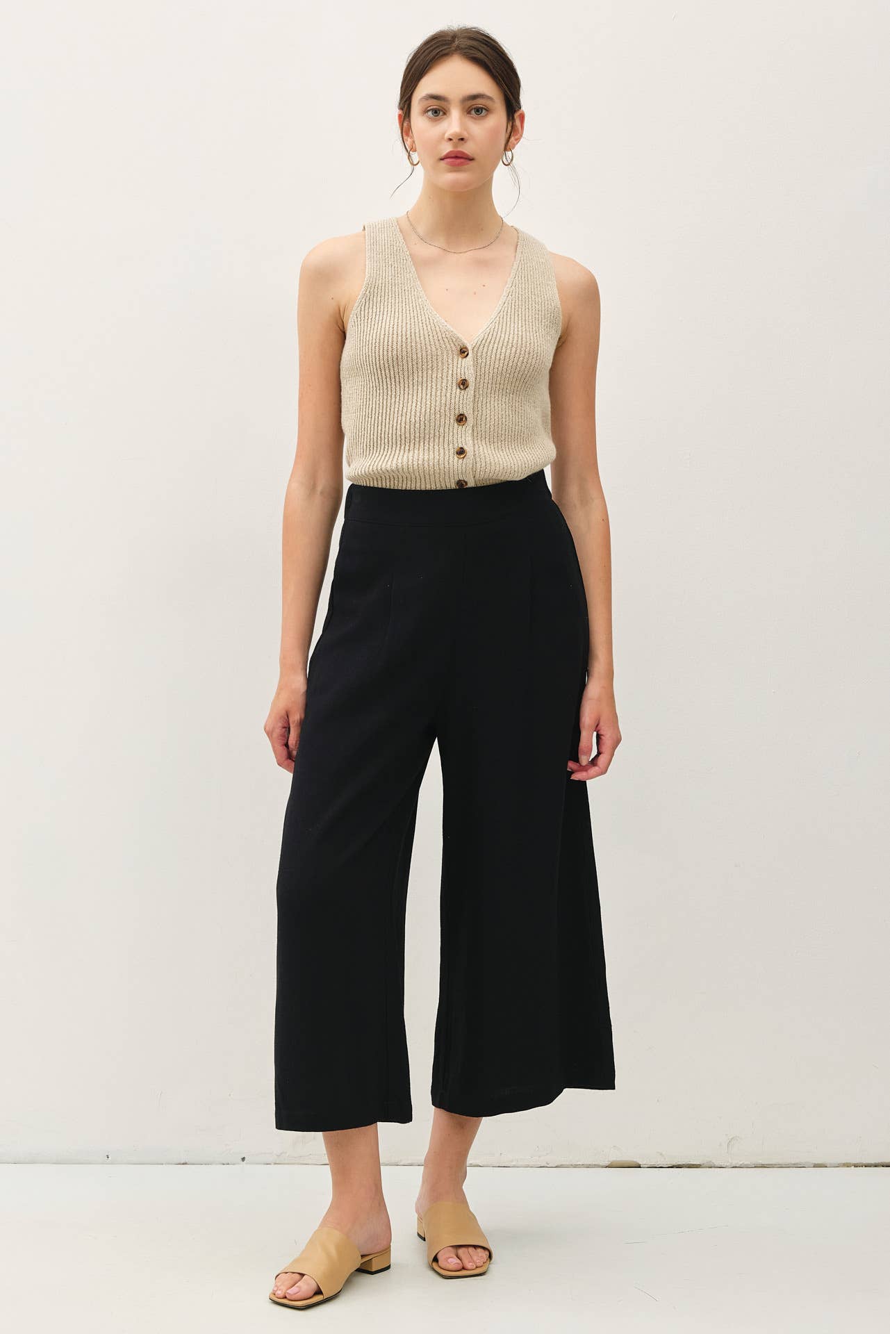 Slip-On Linen Culottes Pants, Feathered Farmhouse