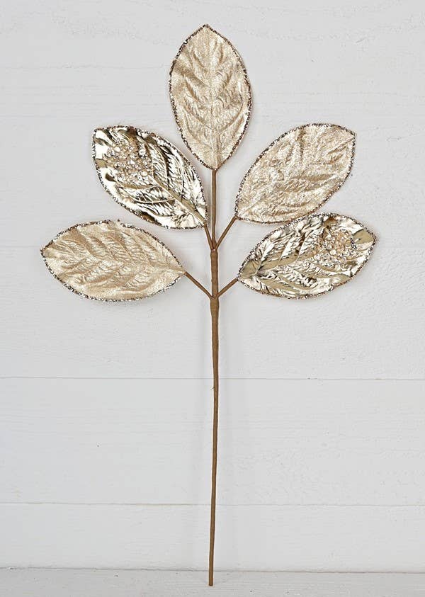 Metallic Glitter Magnolia Leaves, Feathered Farmhouse
