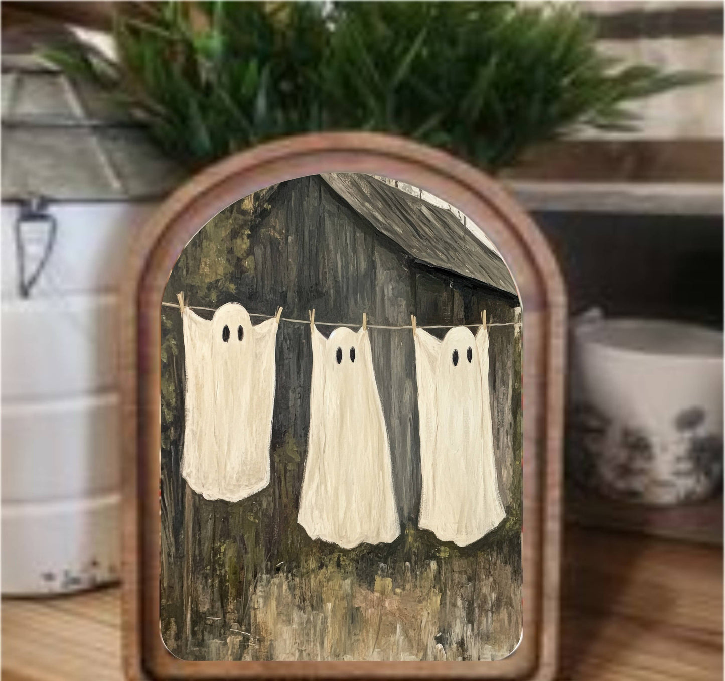Ghost Laundry Framed Art Arch Top, Feathered Farmhouse