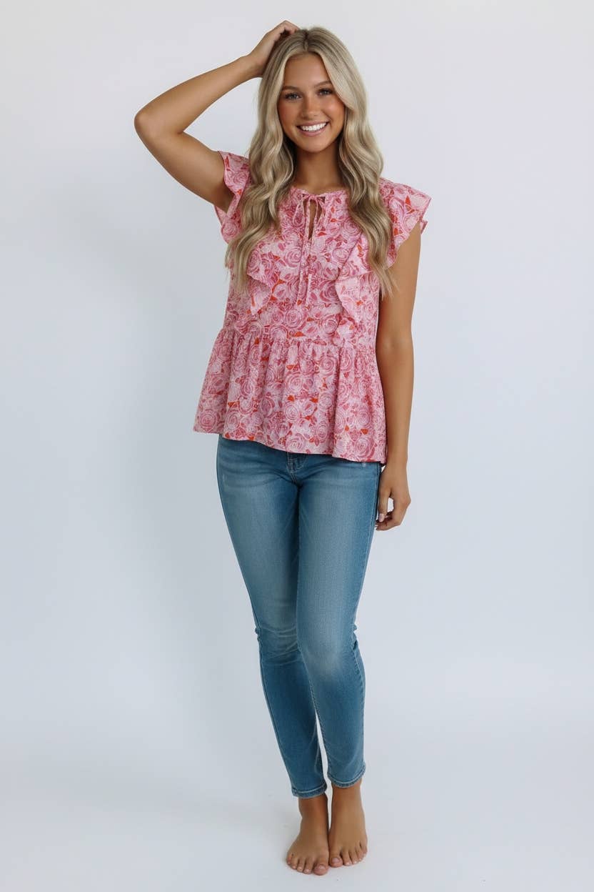 Ruffle Babydoll Blouse, Feathered Farmhouse