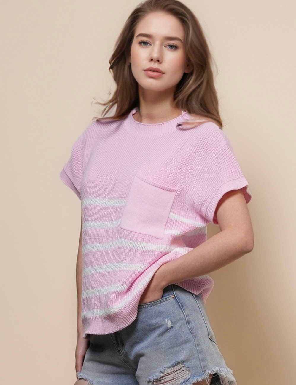 Color Block Stripe Knit Top, Feathered Farmhouse