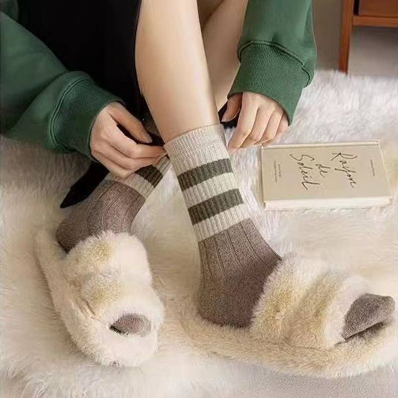 Rib Knit Color Block Stripe Socks, Feathered Farmhouse