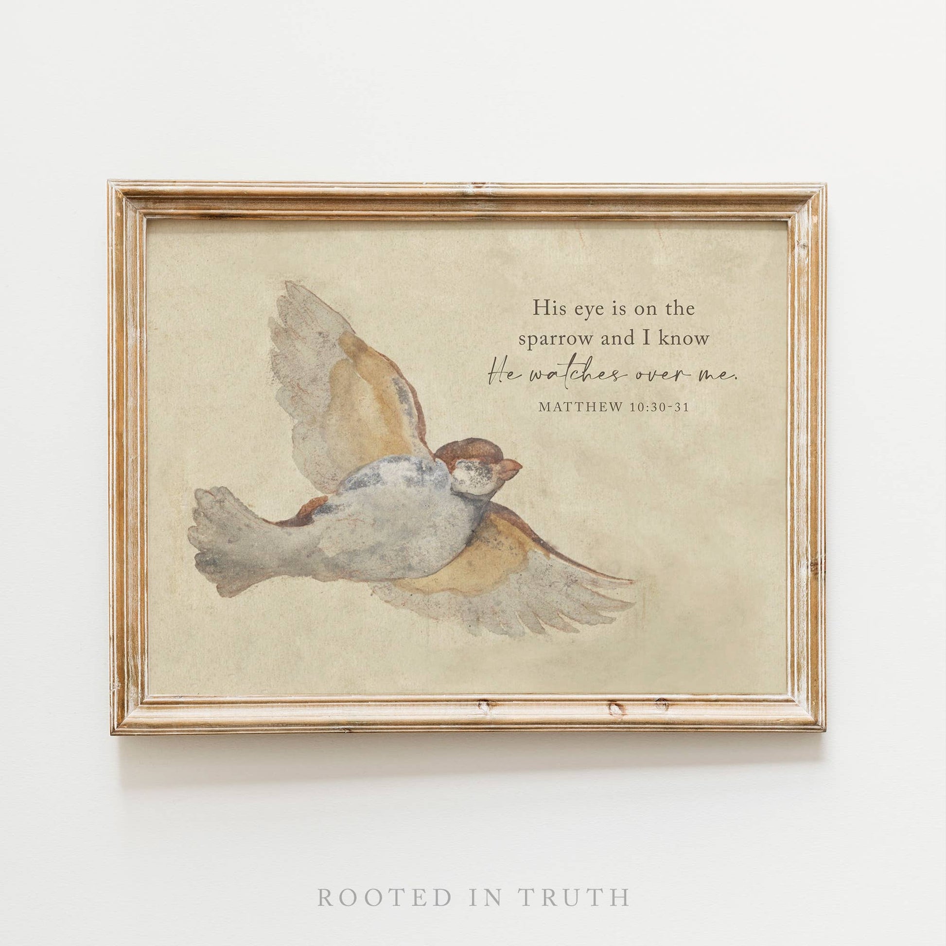 Sparrow Scripture Wall Art Print, Feathered Farmhouse