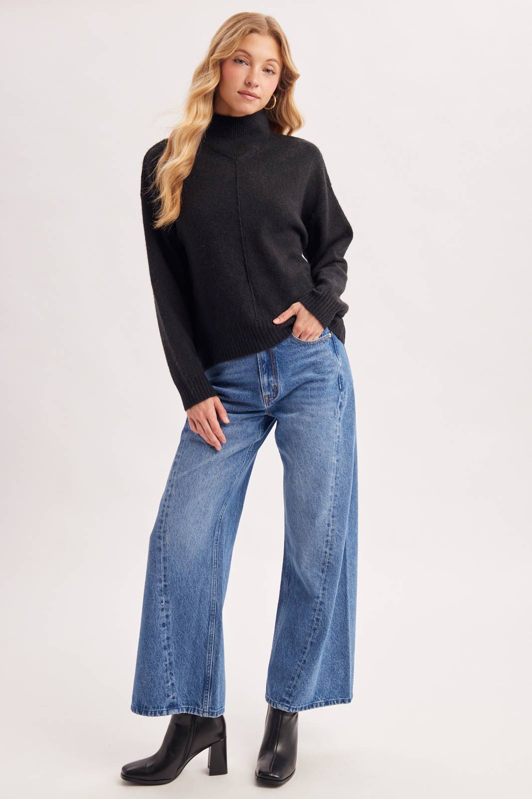 Kaya Mock Neck Basic Knit Sweater, Feathered Farmhouse