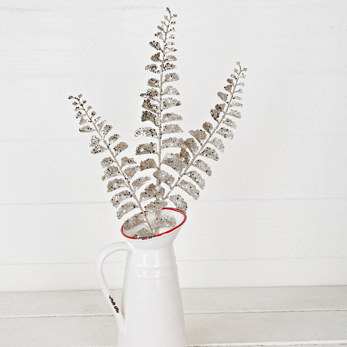 Champagne Glittered Fern Branch, Feathered Farmhouse
