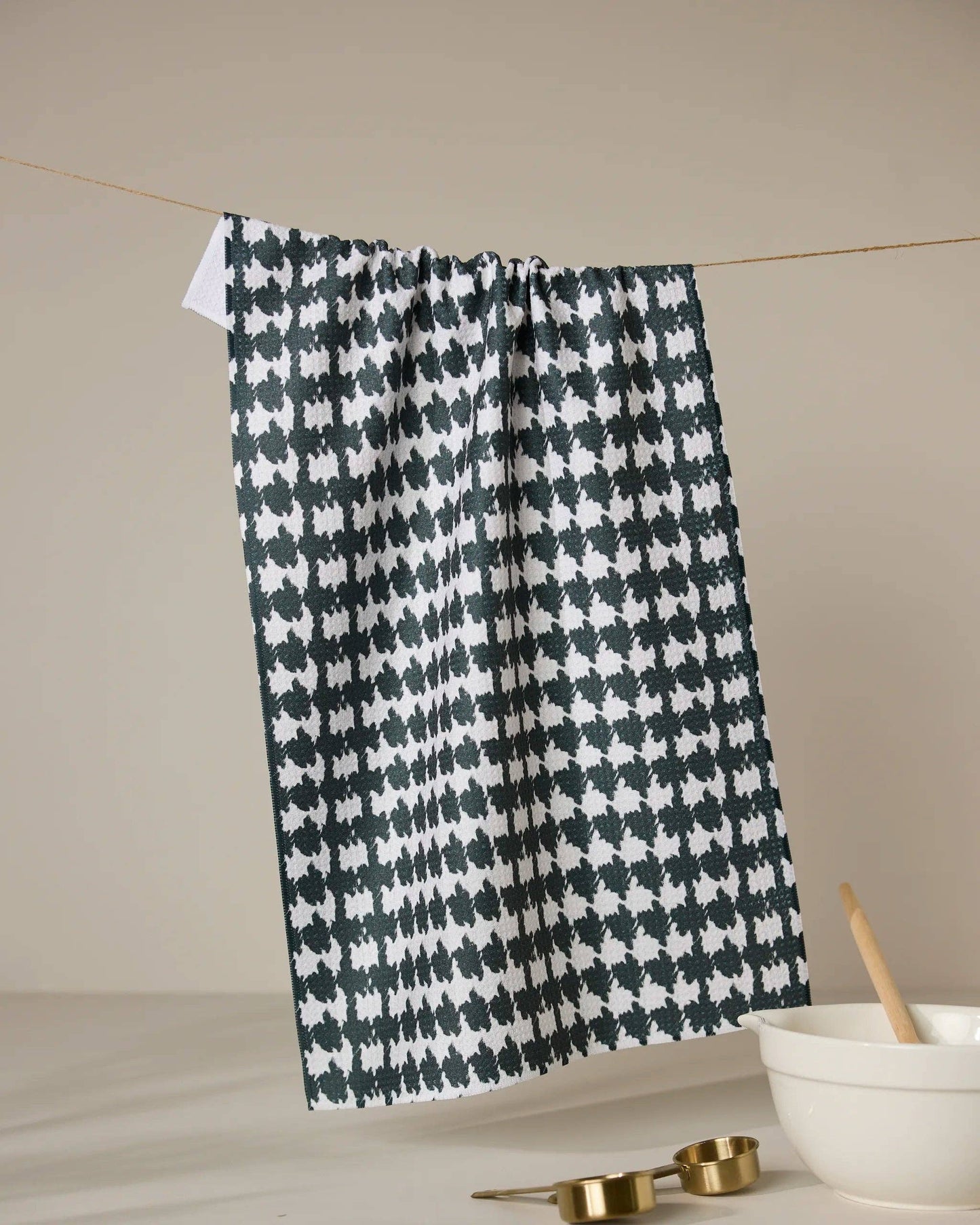 Electric Houndstooth Black Tea Towel, Feathered Farmhouse