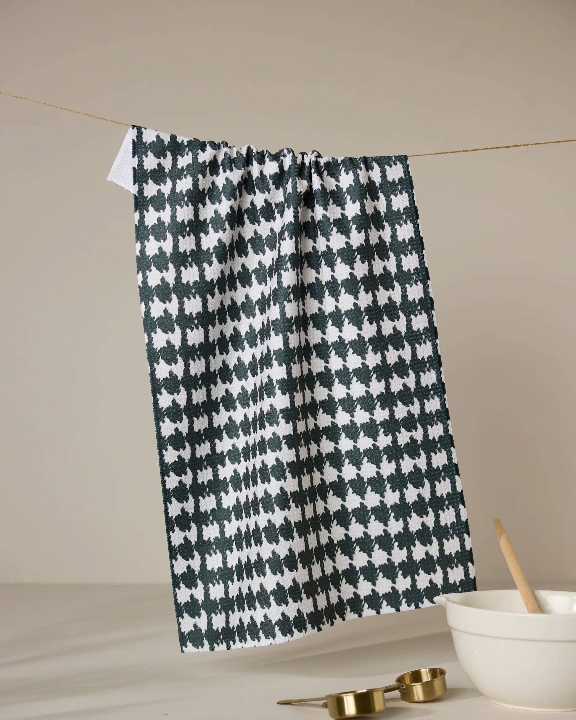 Electric Houndstooth Black Tea Towel, Feathered Farmhouse