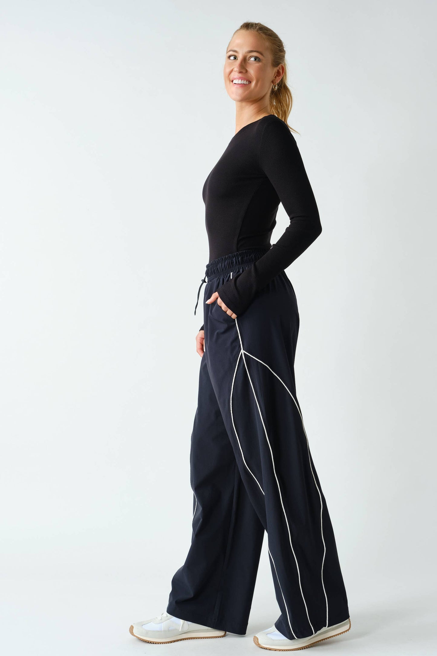 Black Essential Long Sleeved Micro Ribbed Top, Feathered Farmhouse