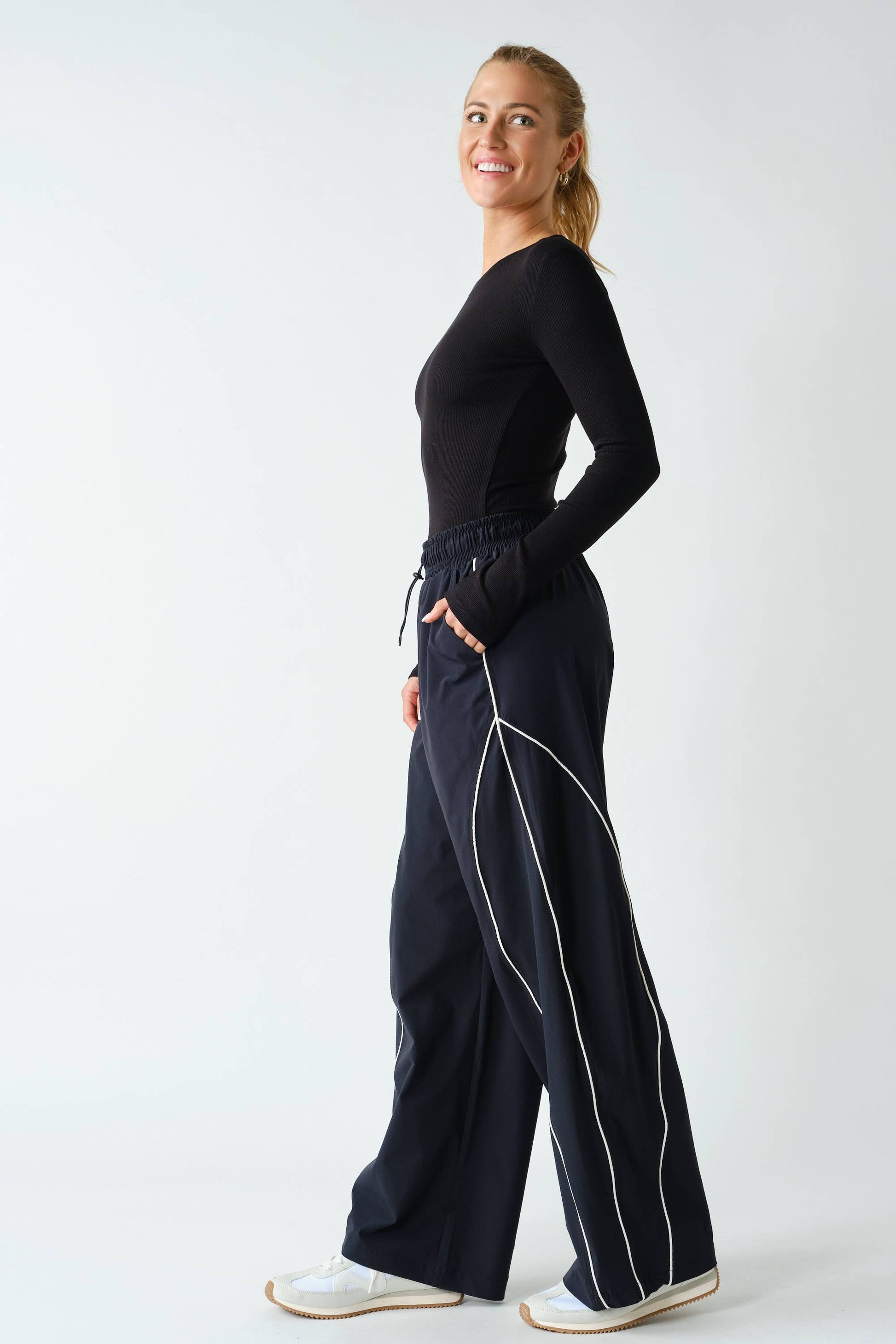 Black Essential Long Sleeved Micro Ribbed Top, Feathered Farmhouse