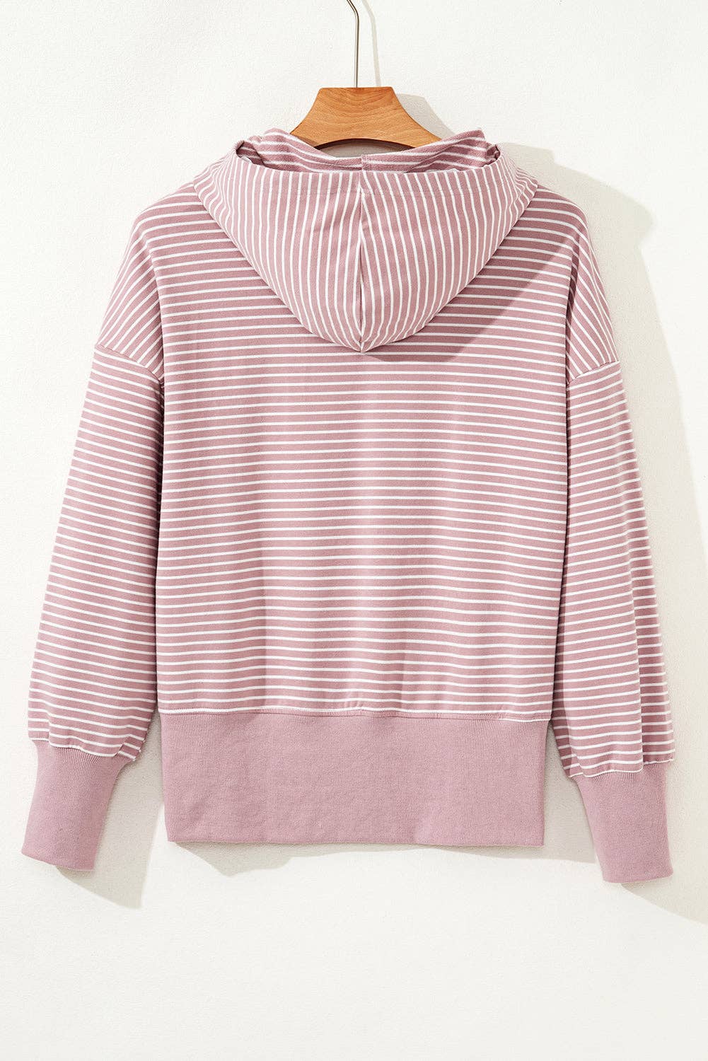Stripe Thumbhole Sleeve Side Slit Hoodie, Feathered Farmhouse