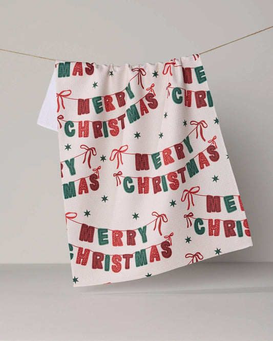 Christmas Banner Tea Towel, Feathered Farmhouse