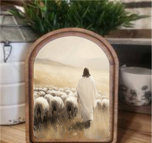 Jesus Sheep Framed Arch, Feathered Farmhouse