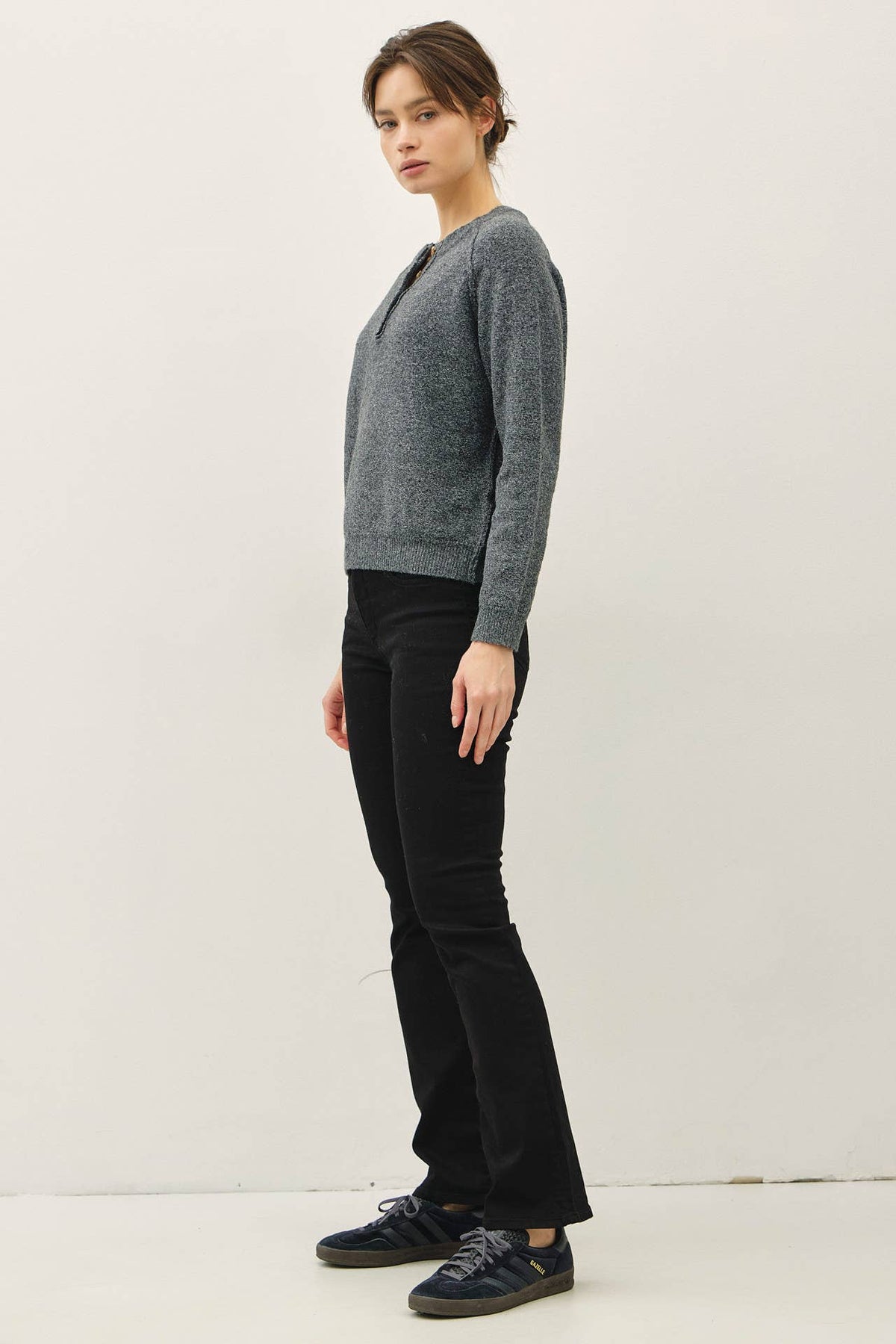 Charcoal Alpine Ultra Cozy Henley Sweater Top