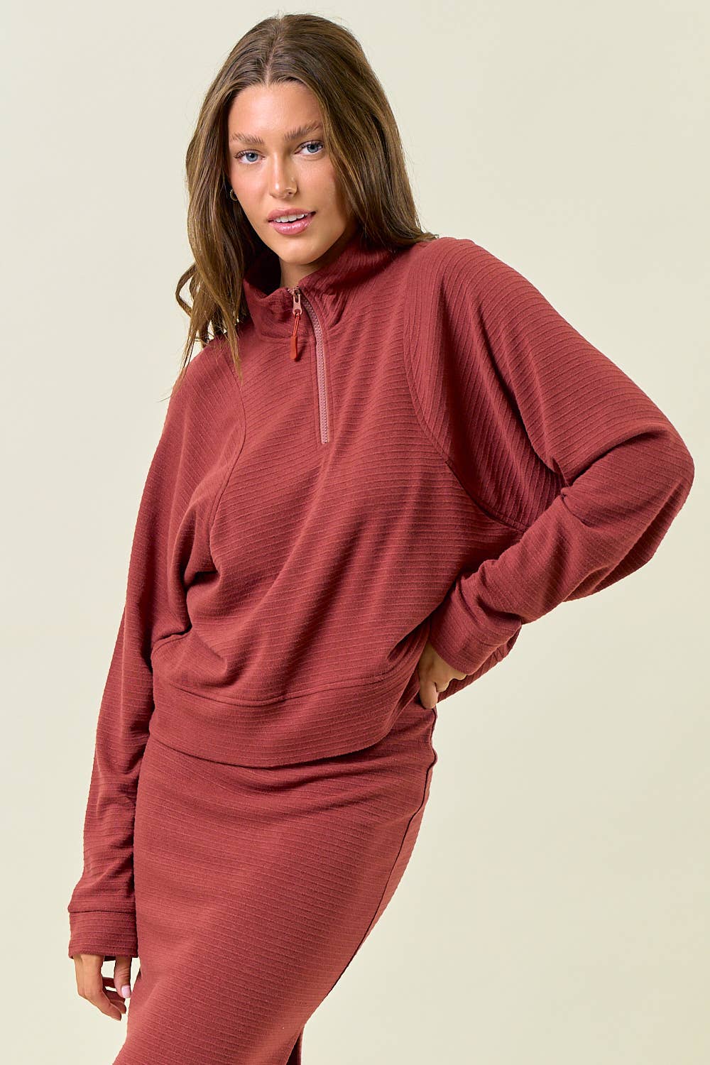 Stripe Textured Half-Zip Sweatshirt, Feathered Farmhouse