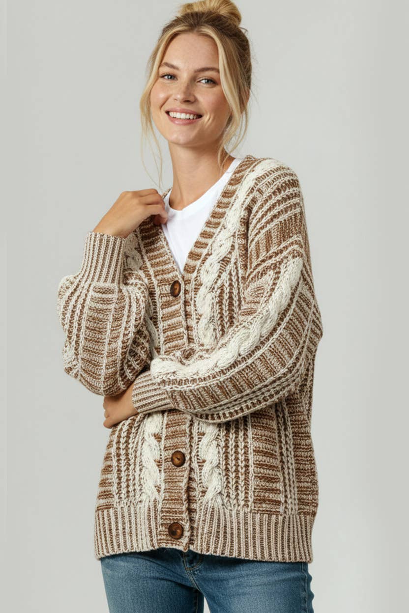 Plus Size Two Tone Cardigan, Feathered Farmhouse