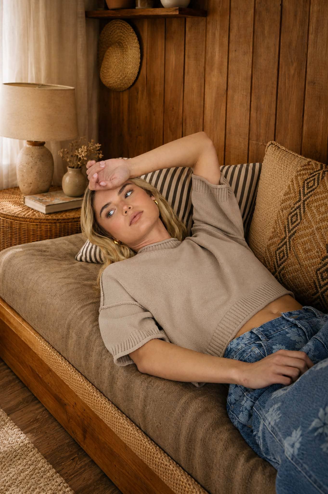 Exposed Seam Drop Shoulder Pullover, Feathered Farmhouse