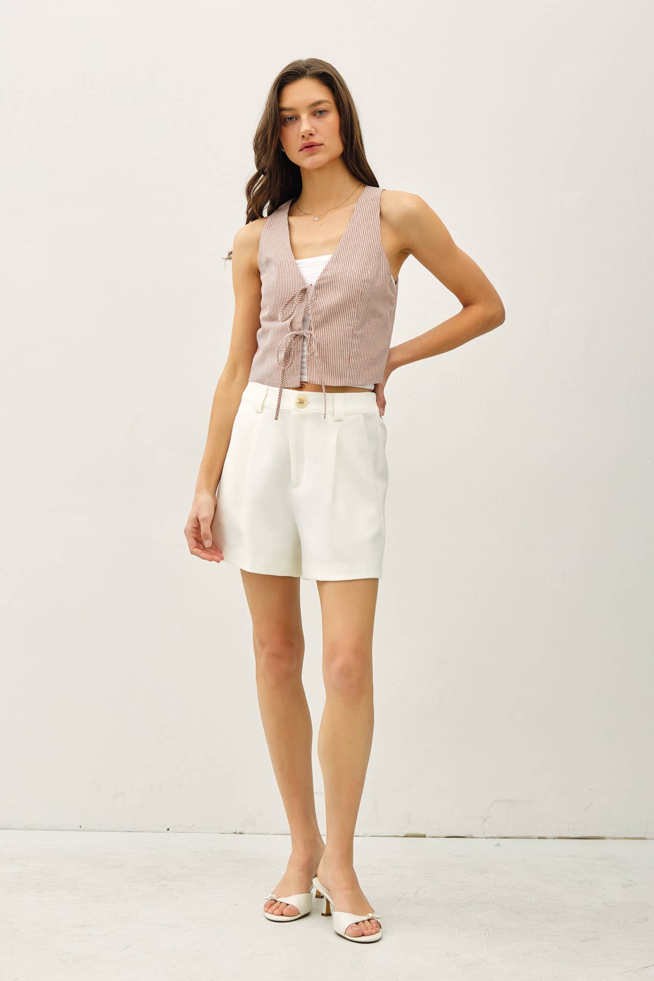 Pinstriped Cotton Vest, Feathered Farmhouse