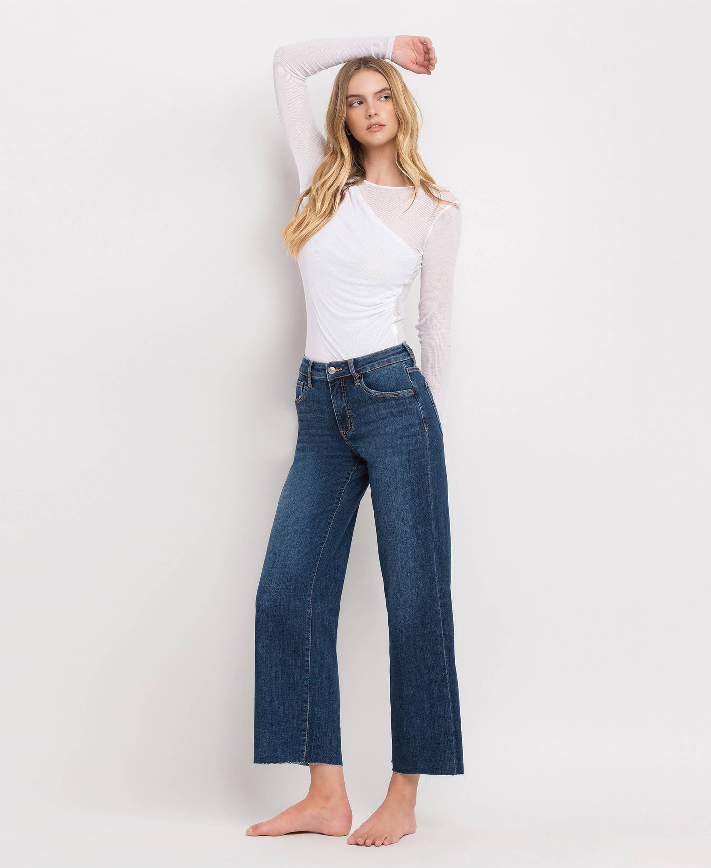 Dark Wash Tummy Control Midrise Wide Leg Jean