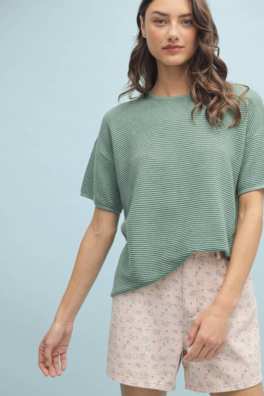 Ribbed Boxy Sweater Top, Feathered Farmhouse