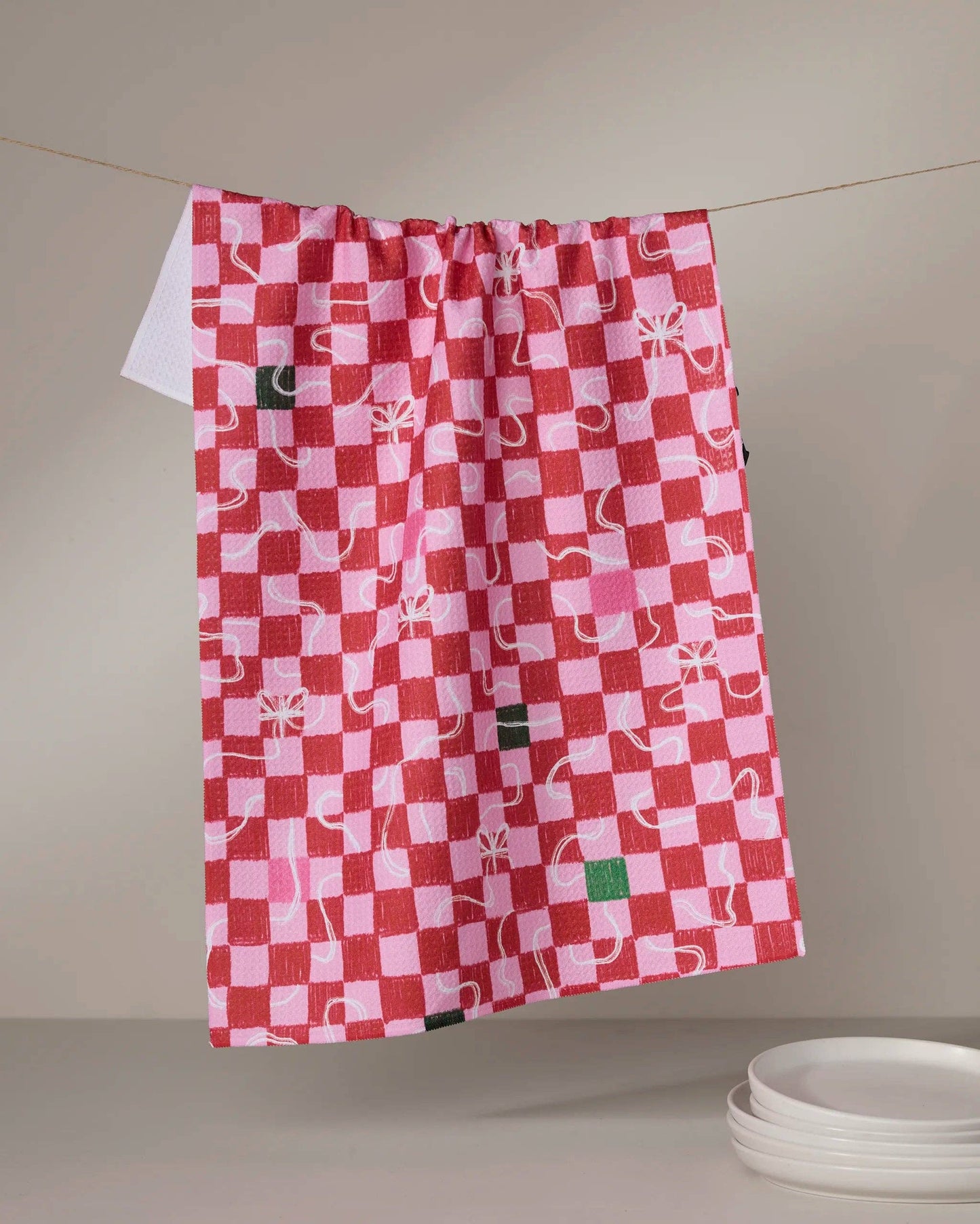 Wrapped Checkers Tea Towel, Feathered Farmhouse