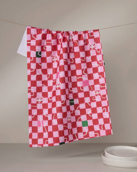 Wrapped Checkers Tea Towel, Feathered Farmhouse
