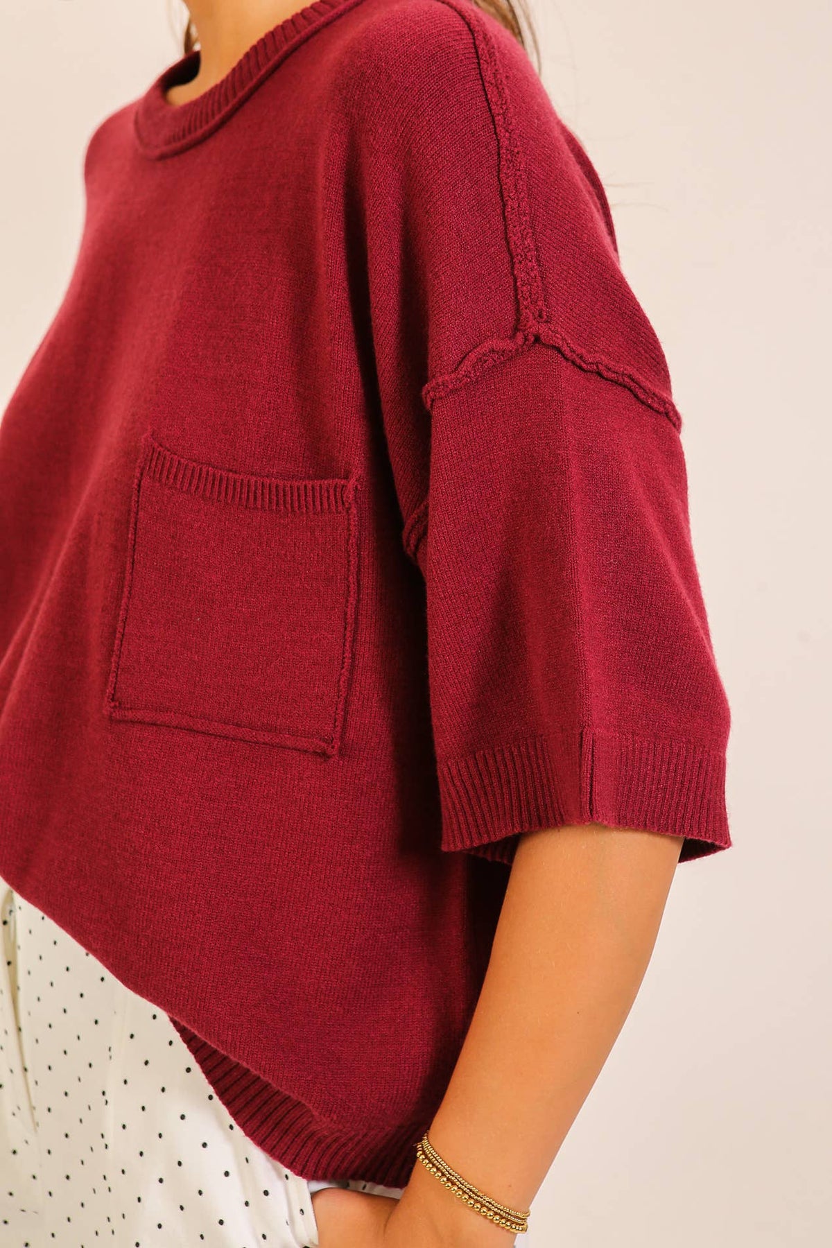 Deep Red Clara Pocket Knit Sweater, The Feathered Farmhouse