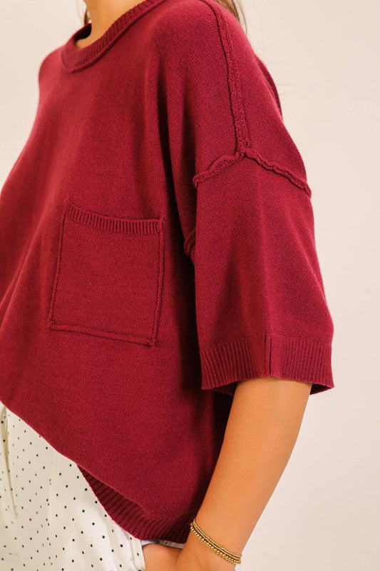 Deep Red Clara Pocket Knit Sweater, The Feathered Farmhouse