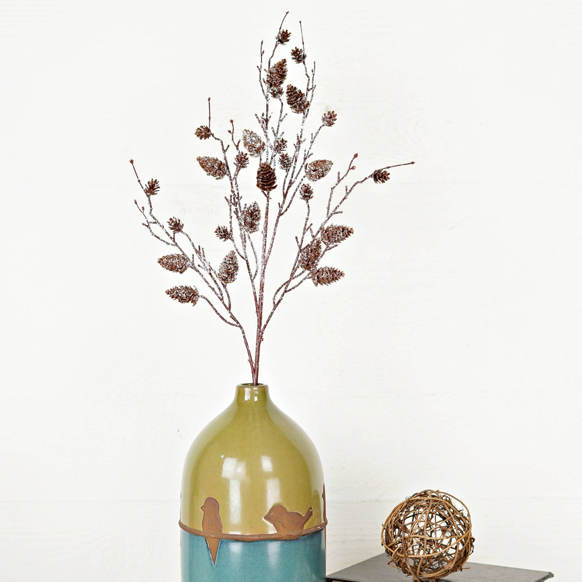 Mixed Snowy Sparkle with Birchcones Stem, Feathered Farmhouse