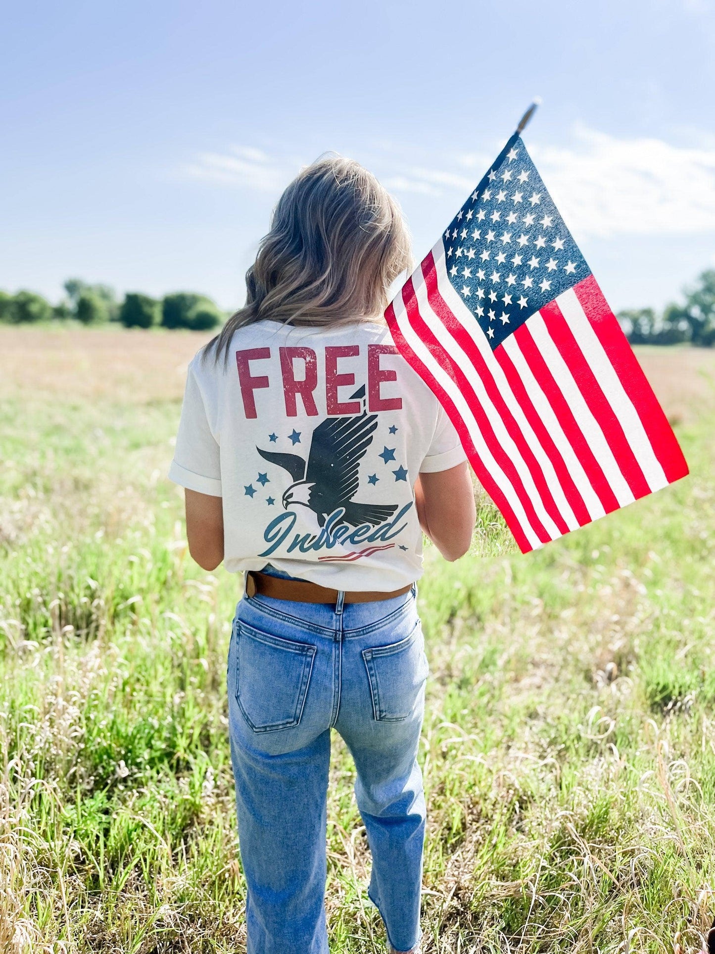 Patriotic 'God Bless America' Ivory Graphic Tee, Feathered Farmhouse