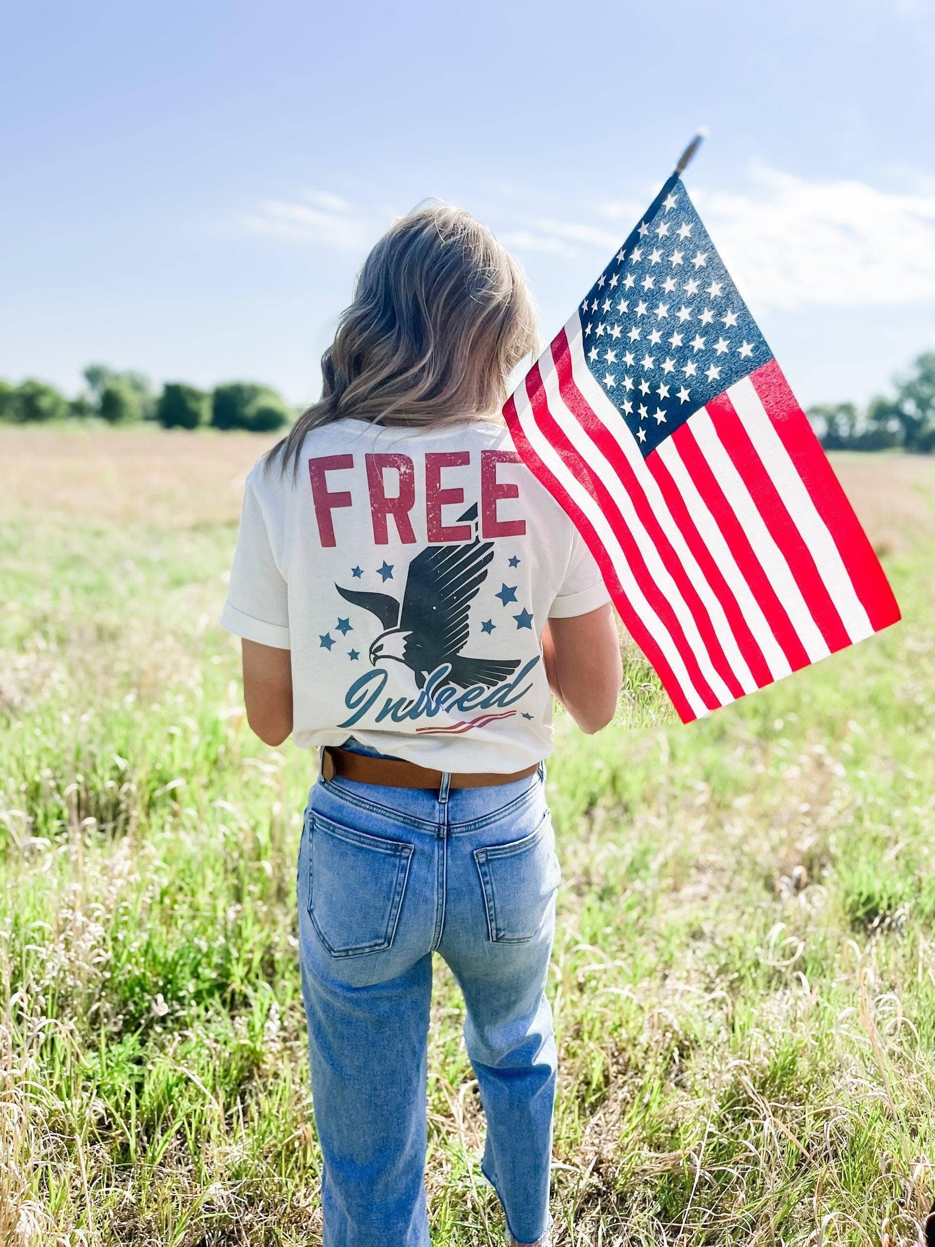 Patriotic 'God Bless America' Ivory Graphic Tee, Feathered Farmhouse