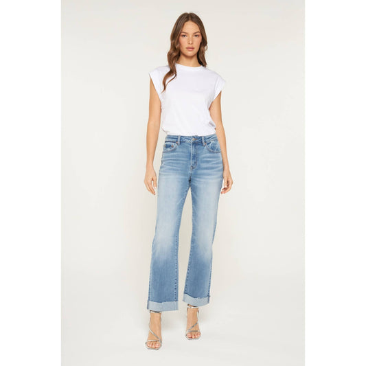 High Rise Straight Leg Cuffed Hem, Feathered Farmhouse