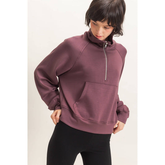Half-Zip Collar Raglan Pullover, Feathered Farmhouse