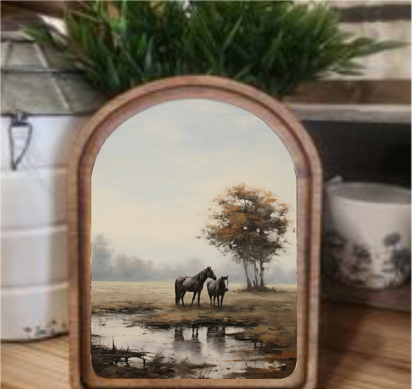 Pasture Horses Framed Art Arch Top, The Feathered Farmhouse