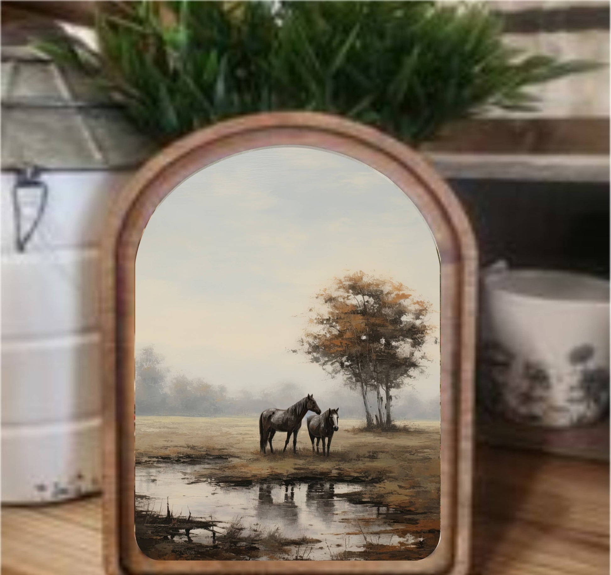 Pasture Horses Framed Arch, Feathered Farmhouse