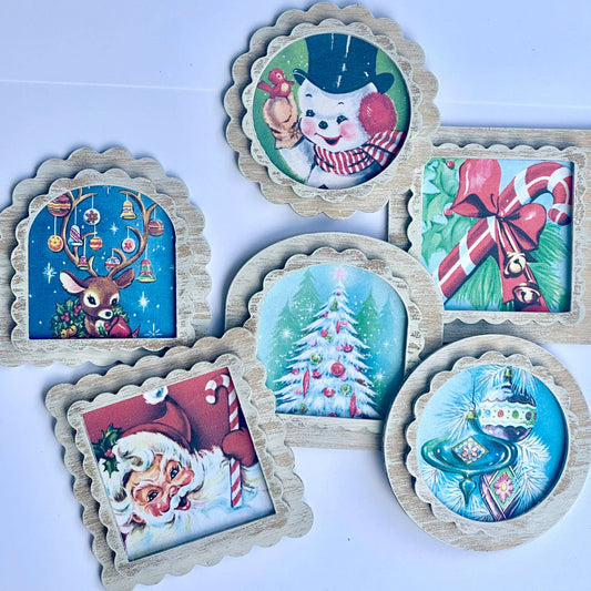 Vintage Style Retro Christmas Magnet, Feathered Farmhouse