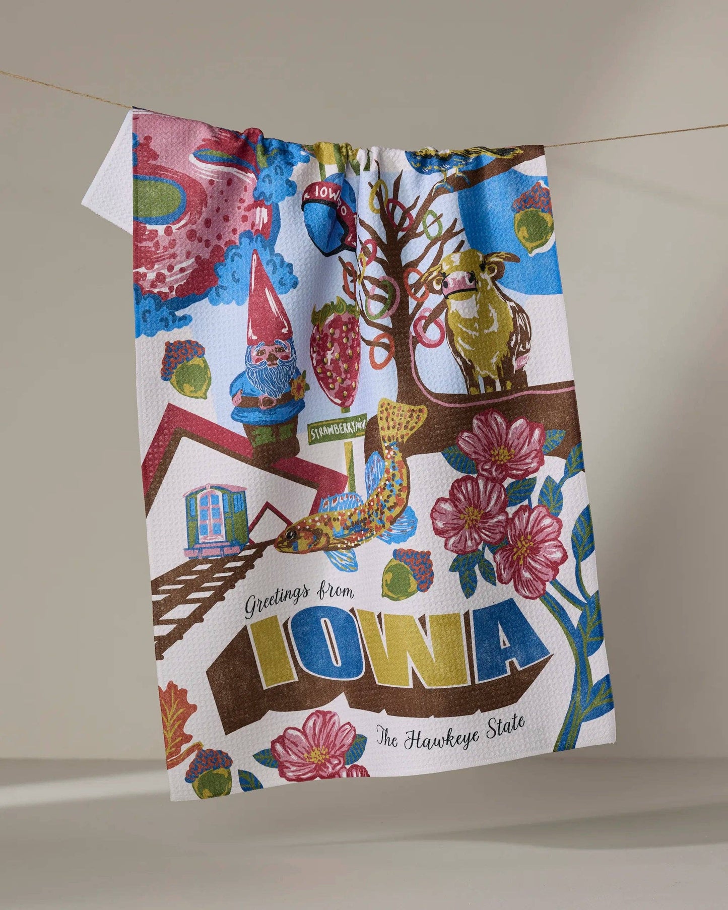 Greetings From Iowa Tea Towel, Feathered Farmhouse