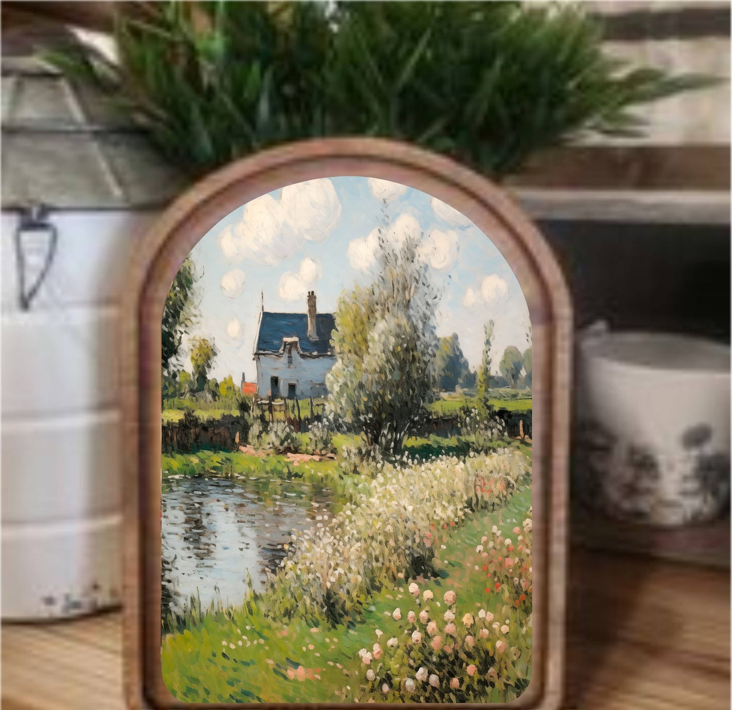 Spring Cottage Framed Art Arch Top, The Feathered Farmhouse